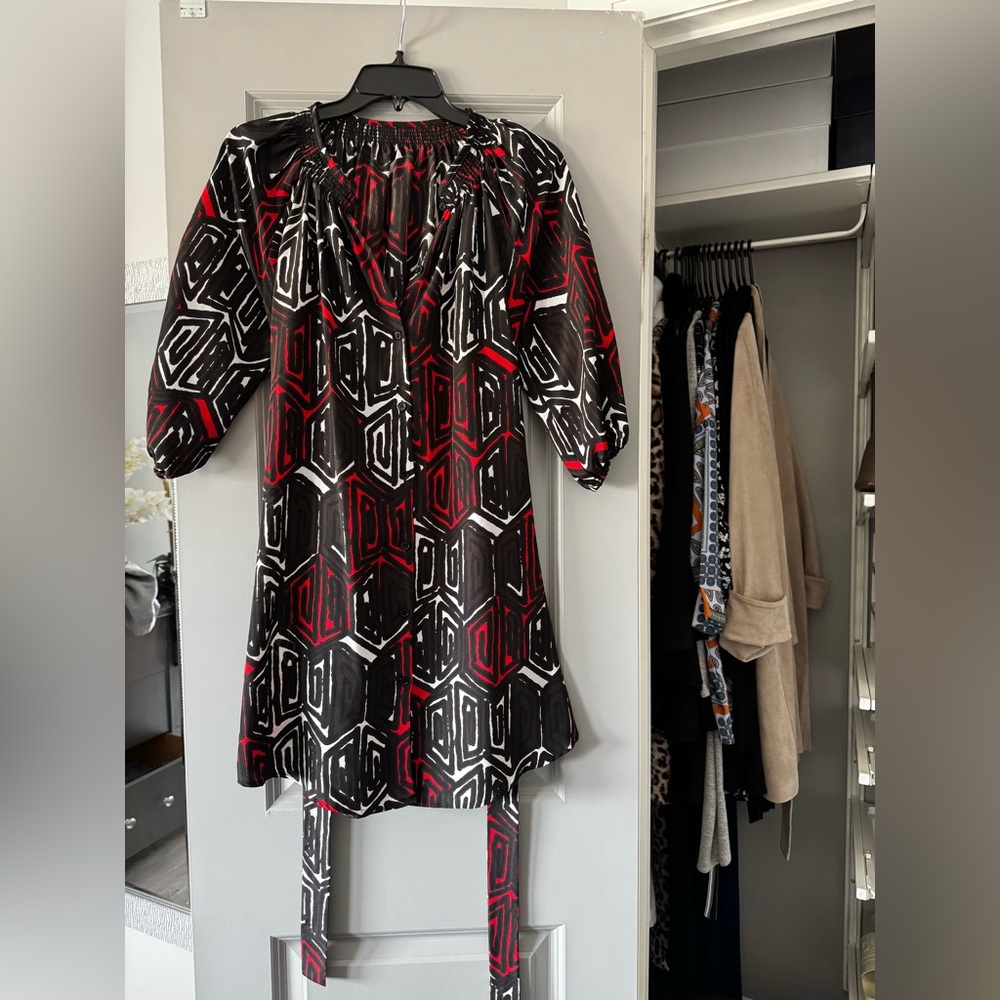 Saks Fifth Avenue Red and Black Striped Dress
